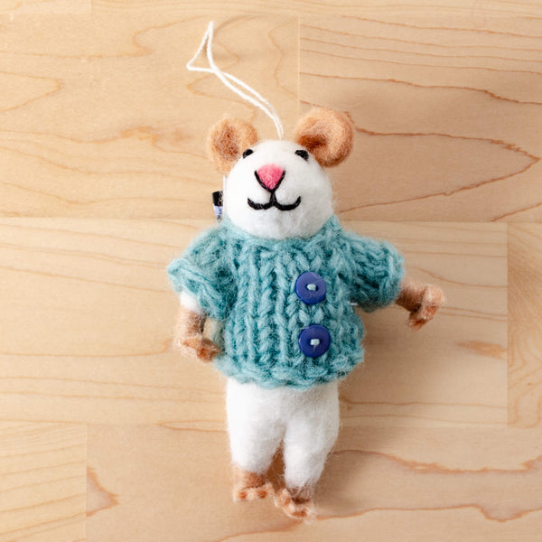 Wool Felt Mice Ornament - Pebble