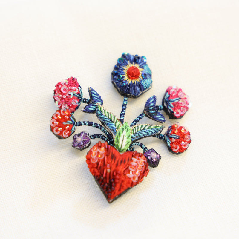 Frida's Flowers Heart Beaded Brooch