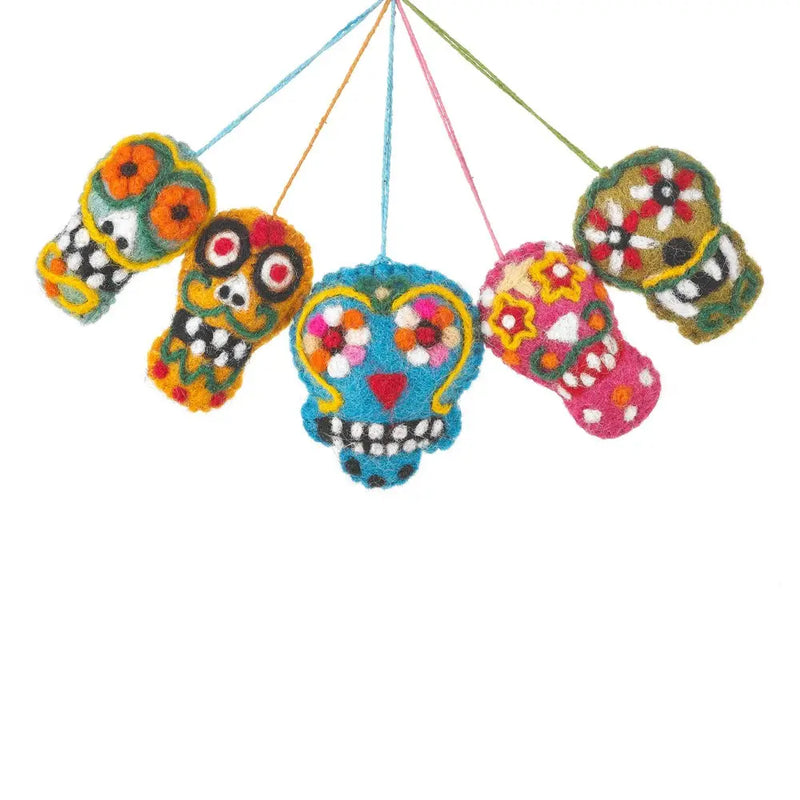 Five Sugar Skull Ornaments 