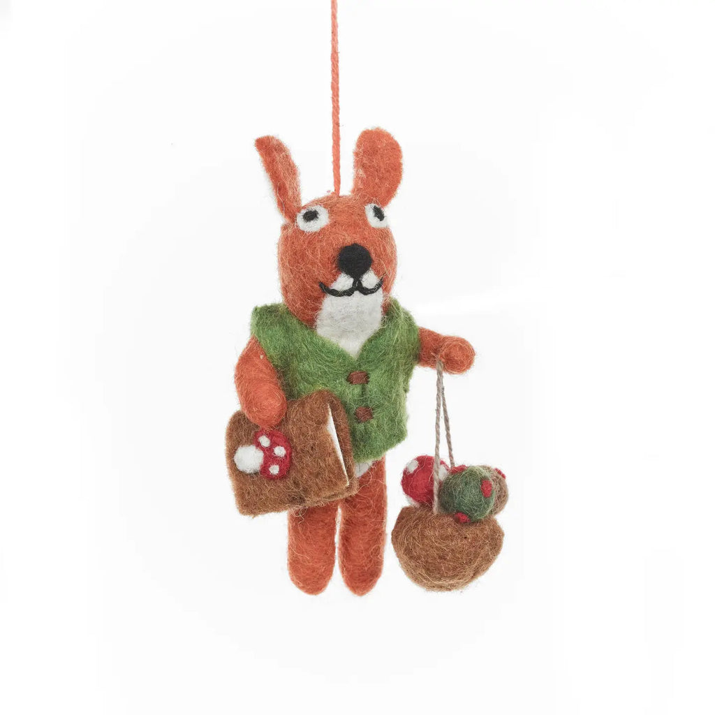 Felt "Fungi Forager" Squirrel Ornament