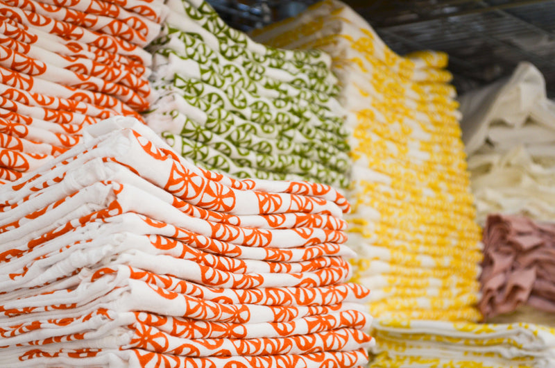 Kei & Molly inventory closeup shot. This photo shows our citrus design flour sack dish towels up close.