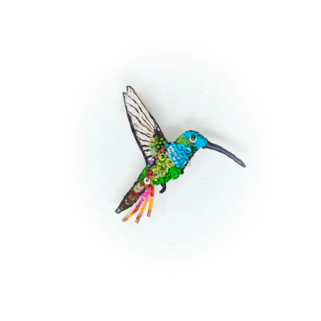 Emerald Chin Hummingbird Beaded Brooch