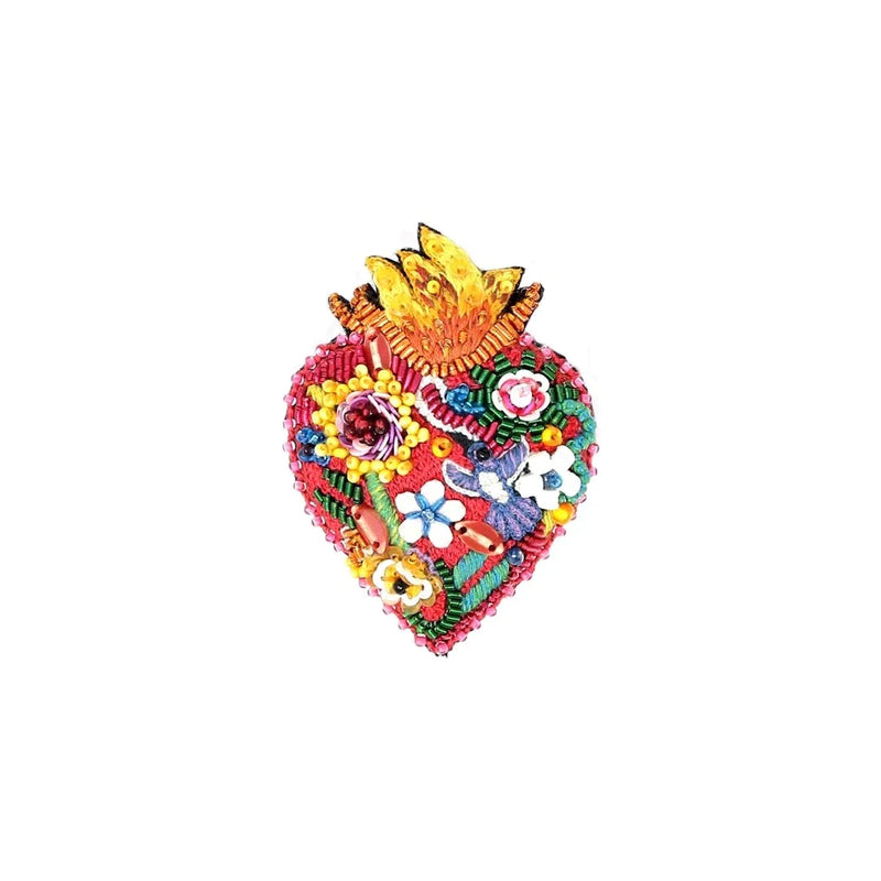 Flaming Heart Beaded Brooch