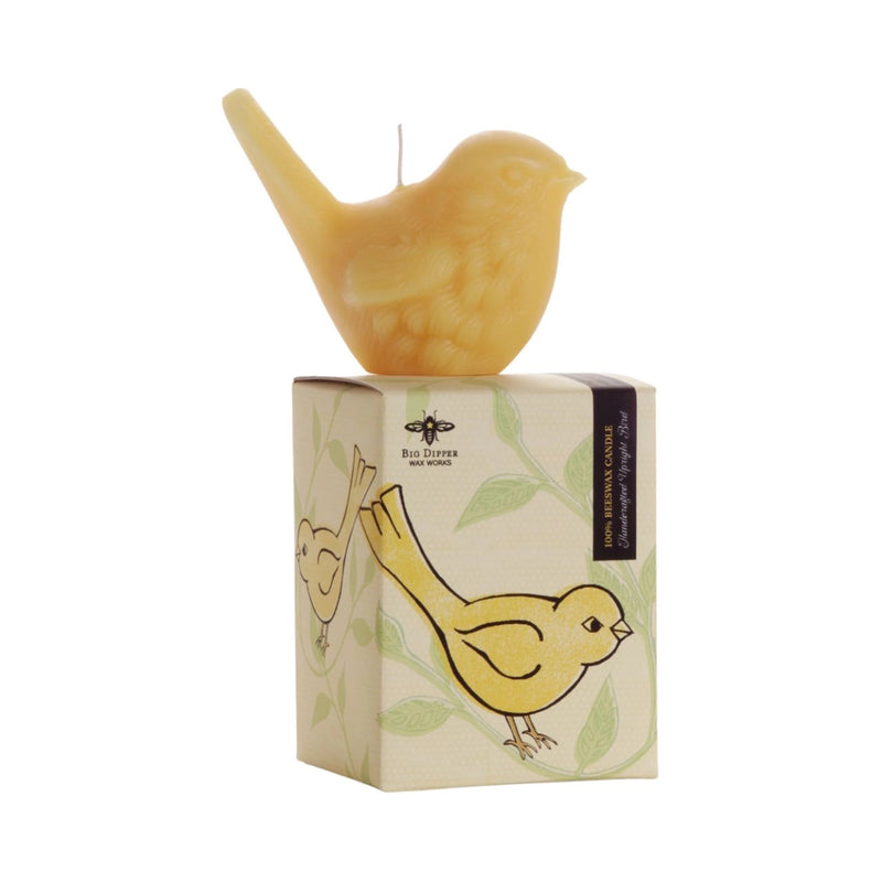 Beeswax Song Bird Candle on top of box