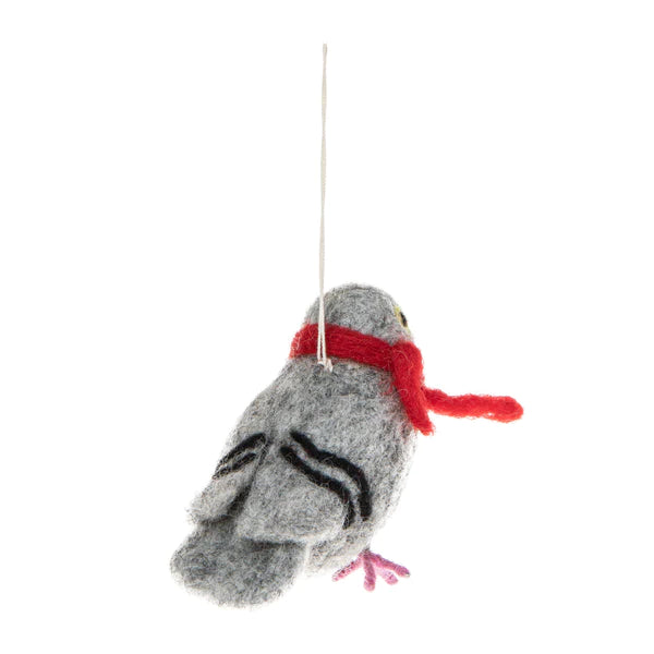 Global Goods Partners Felt Ornament: Pigeon. Back.