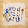 Flour Sack Dish Towel: Ice Skaters in Marina Blue.